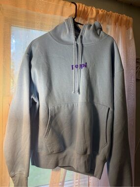 pop Light Blue Crewneck Hoodie with Purple Logo